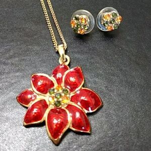Christopher Radko poinsettia necklace and matching earring set